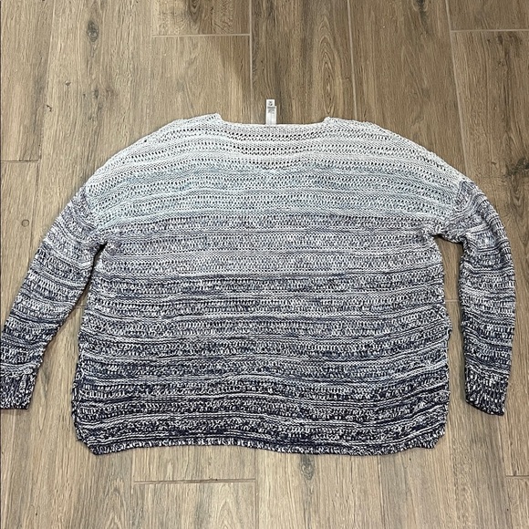 MarlaWynne Sweater Oversized Loose Knit Crochet V-Neck Coastal Ombre Variegated - Picture 9 of 13